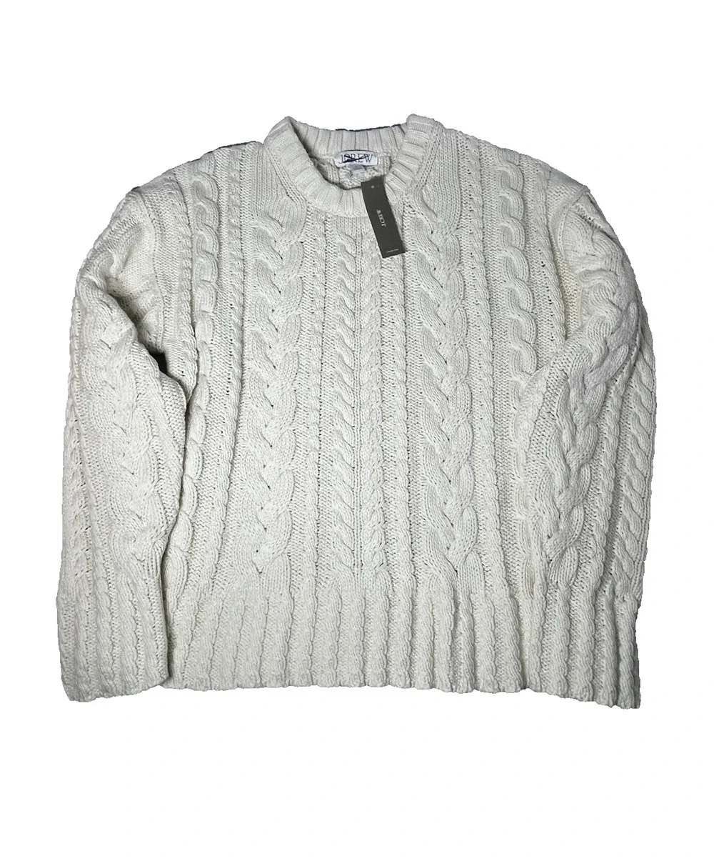 J Crew Cable Knit Crewneck Sweater Womens Medium Ivory Classic Preppy Cotton